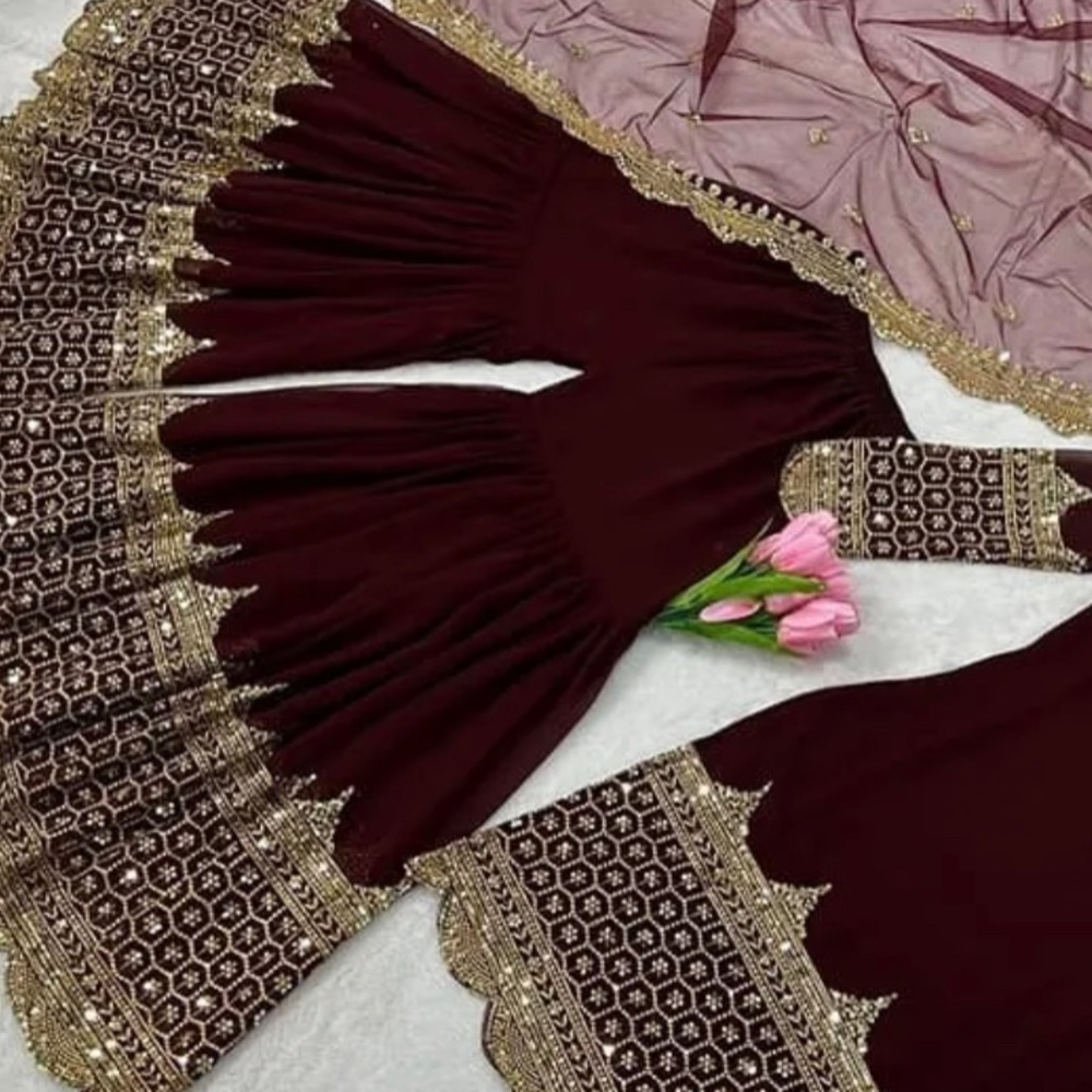 salwar kameez for women maroon sharara suit kurti palazzo for party wear.